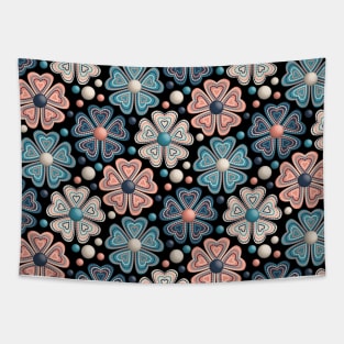 Floral Pattern On Black Background Tapestry