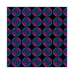 Pink and Blue Retro 80s Circle Check Pattern Black Background High Res 300 DPI T-Shirt
