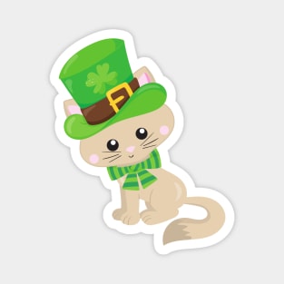 Saint Patrick's Day Cat, Leprechaun Hat, Clovers Magnet