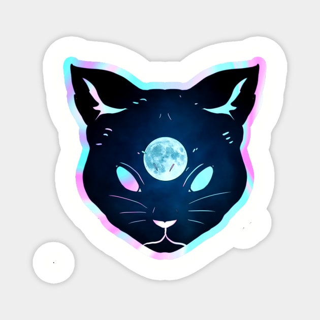 Shocking moon third eye prismatic iridescent psychic cat Magnet by LukjanovArt