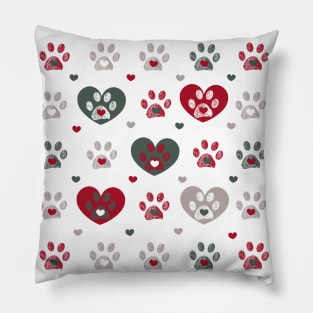 Red heart and paw prints Pillow