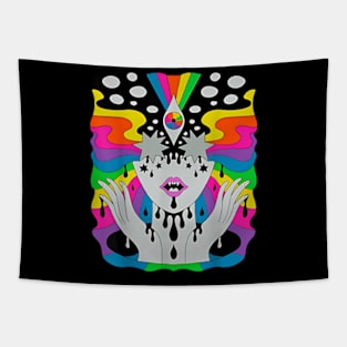 Colorful Psychedelic Girl Trippy Abstract Third Eye Vision Tapestry