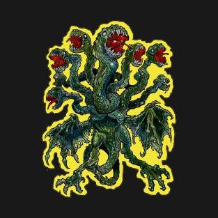 Zombie Hydra Flaming Glow Design T-Shirt