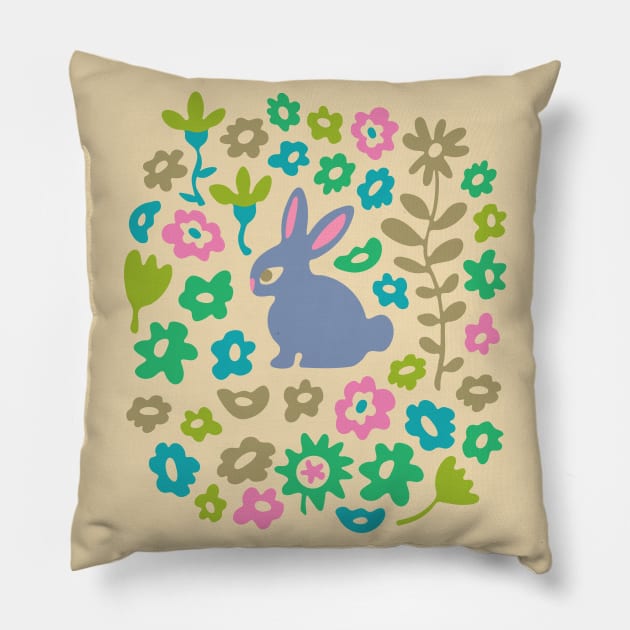 BUNNY RABBIT Cute Baby Animal with Flowers in Pastel Lavender Purple - Kids Easter Spring and 2023 Year of the Rabbit - UnBlink Studio by Jackie Tahara Pillow by UnBlink Studio by Jackie Tahara