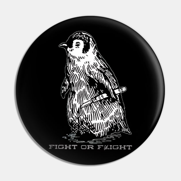 Vintage Fight or Flight Penguin Pin by Manut WongTuo