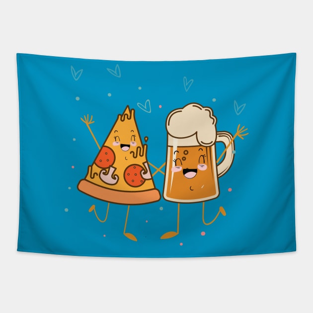 Beer And Pizza Couple Tapestry by fizzyllama