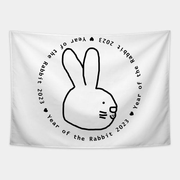 Year of the Rabbit 2023 in Black Tapestry by ellenhenryart