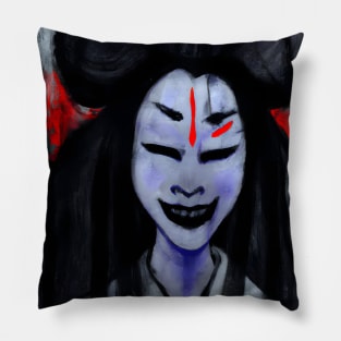 Japanese geisha dark expressionist art Pillow