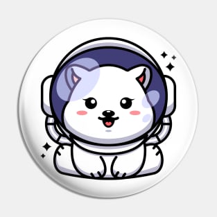 Cute baby polar bear wearing an astronaut helmet, cartoon character Pin