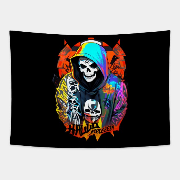 Halloween hip hop rap streetstyle skull Tapestry by design-lab-berlin