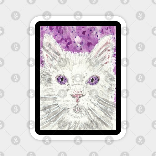 Purple eyed  cutie cat Magnet by SamsArtworks