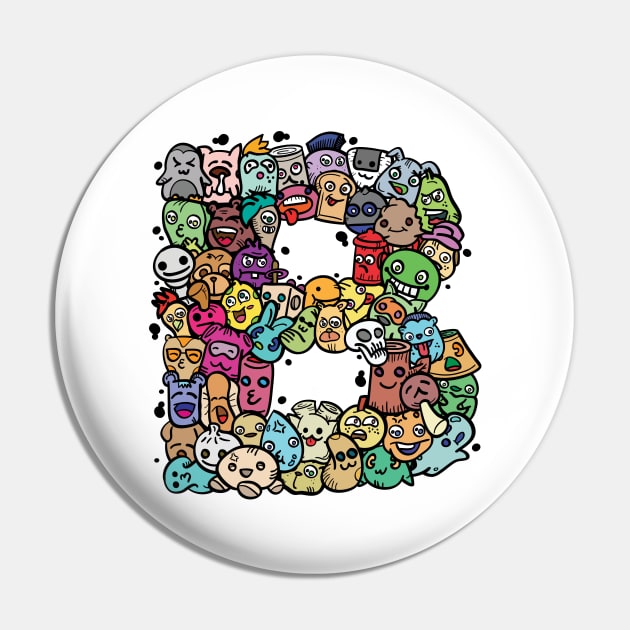 Alphabet Monster Doodle Letter B Monogram Pin by Irene Koh Studio