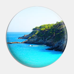 Scenery from Tremiti Islands with rocky slopes, a bather and a boat, Adriatic Sea Pin