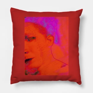 Portrait, digital collage and special processing. Face glimpse.Very beautiful guy. Very soft. Orange, red and violet. So nice. Pillow