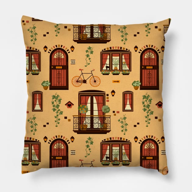 Old-Style City Landscape Pillow by Simplulina