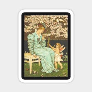 LOVE inspired: A Woman and an Angel by A Blossom Tree, Vintage Painting Magnet