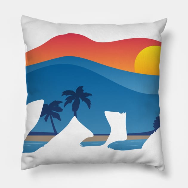 California bear with mountain shoreline summer scene overlay Pillow by hobrath