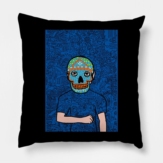 Unveil NFT Character - MaleMask Doodle Named Adam with Mexican Eyes on TeePublic Pillow by Hashed Art