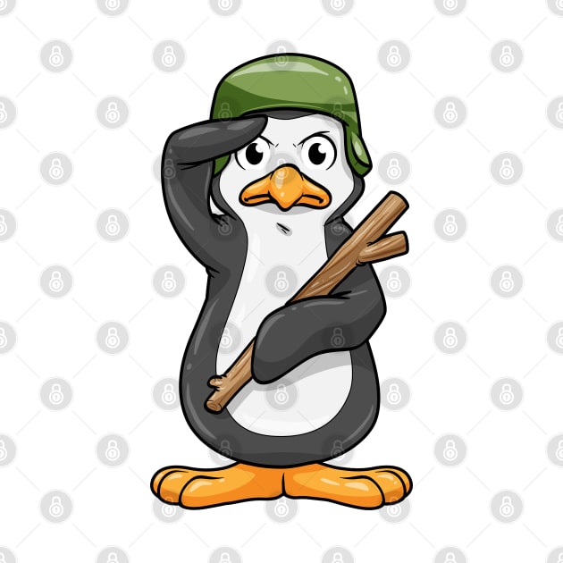 Penguin as soldier with helmet and military salute by Markus Schnabel