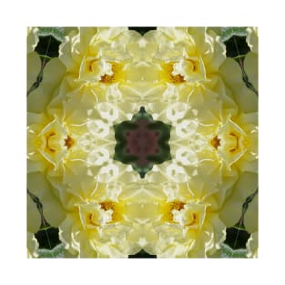 Muted Satiny Yellow and White Mandala Kaleidoscope with Dark Center and Corners T-Shirt