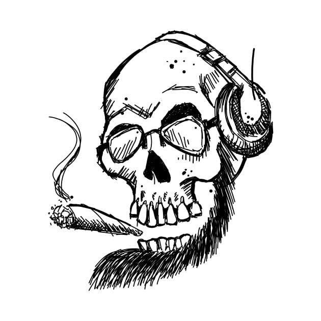 Skull With Beard And Headphones New School Art by ckandrus