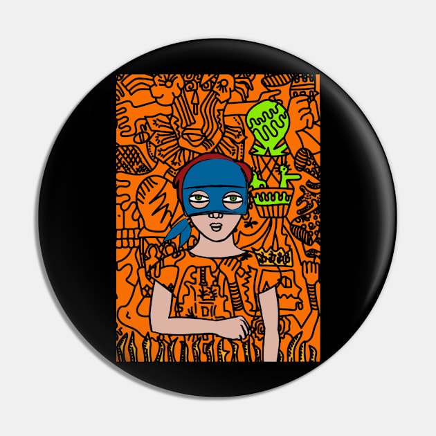 Discover the Unique 13 NFT: FemaleMask Character with Green Eyes, Light Skin, and Doodle Art Pin by Hashed Art