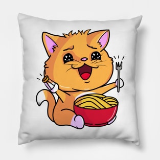 Cat with ramen and salt - Not Hamlet Design Pillow