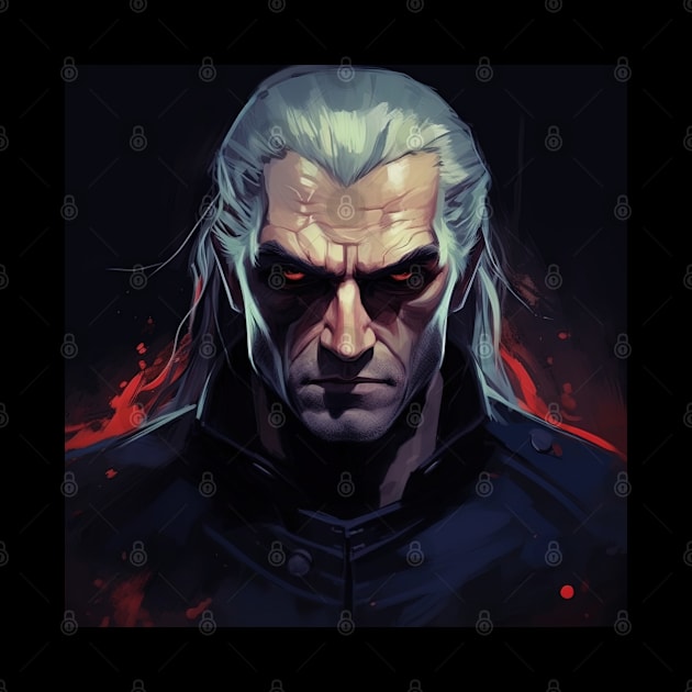 Witcher with angry face and red eyes by Maverick Media