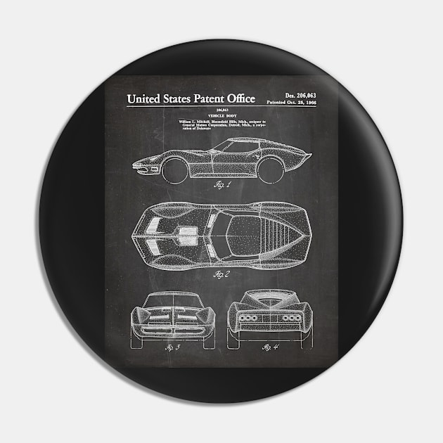 Corvette Patent - Vintage Corvette Art - Black Chalkboard Pin by patentpress