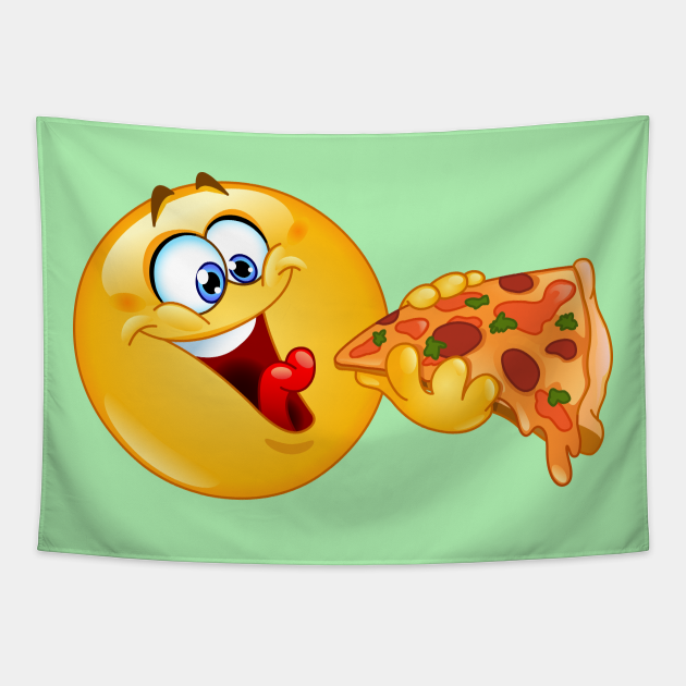 Emoji Emoticon Eating Pizza Emoji Tapestry TeePublic