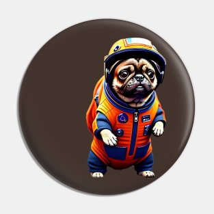 Cute Pug in Orange Space Suit - Adorable Dog Astronaut Design Pin