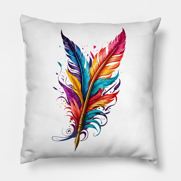 Bird Feathers Pillow by CatCoconut-Art