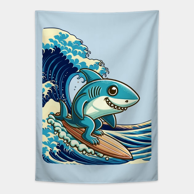 shark surfer Tapestry by TimeWarpWildlife