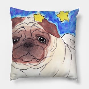 Wrinkly Pug Watercolor Pillow