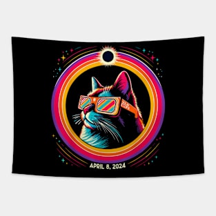 Cat in Eclipse Glasses Totality 2024 Total Solar Eclipse Gift For Men Women Tapestry