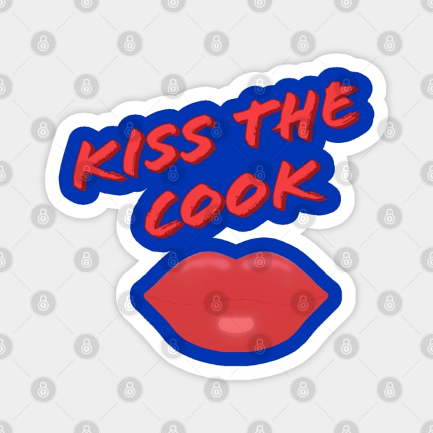 Kiss The Cook Red Lips (Royal Blue Background) Magnet by Art By LM Designs 