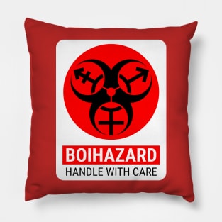 "BOI HAZARD/handle with care" - Label Style - Red Pillow