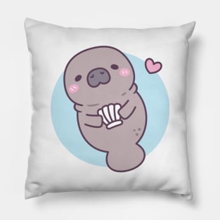 Cute Manatee Holding Seashell Pillow