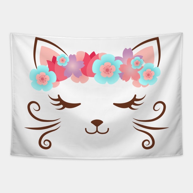 Kawaii cat, kitty kat, flower crown, cute cat, cat party, cat gift, women's cat shirt, pretty kitty, cat lover, cat collection, cat face Tapestry by theglaze