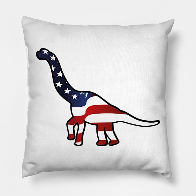 American Flag Funny Dinosaurs Pillow by macshoptee