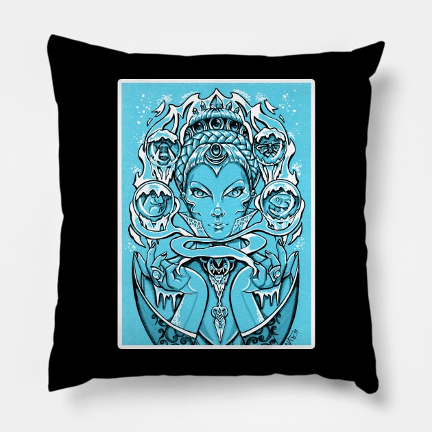 The Snow Queen - Blue Background - White Outlined Version Pillow by Nat Ewert Art