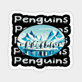 Cute Penguins in Antarctica Ice Landscape Magnet