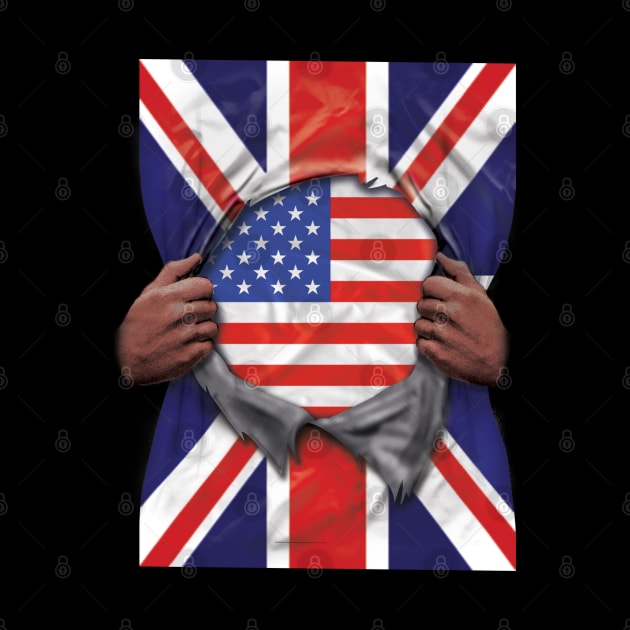 USA Flag Great Britain Flag Ripped - Gift for American From USA by Country Flags