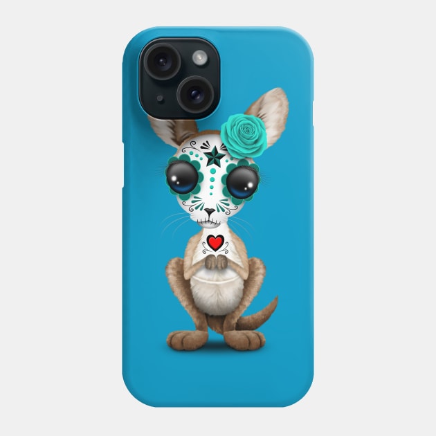 Blue Day of the Dead Sugar Skull Baby Kangaroo Phone Case by jeffbartels