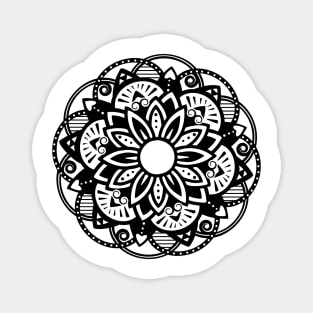 Floral Lotus Mandala Black Magnet