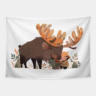 Cute Moose Animal Loving Cuddle Embrace Children Kid Tenderness Tapestry