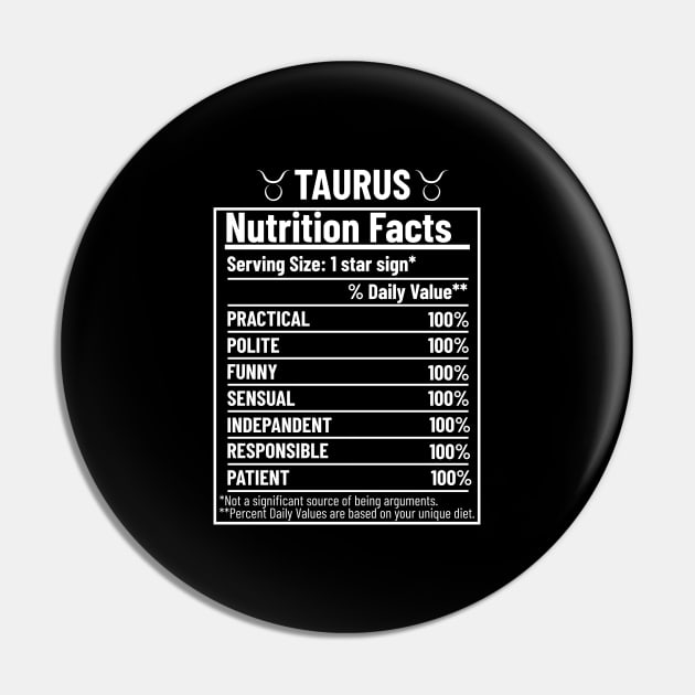 Taurus Nutrition Facts Label Pin by HobbyAndArt