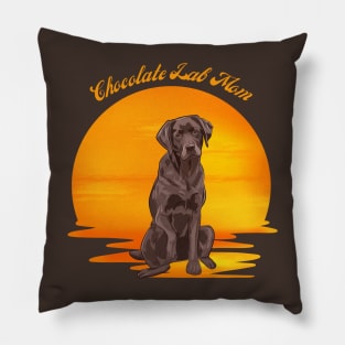 Retro Sunset Chocolate Lab Mom Pillow