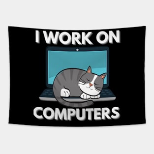 Funny Cats and Computers Laptop IT Pet Lover Tapestry