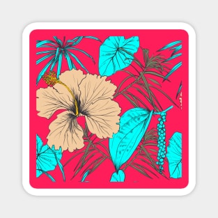 Tropical exotic flowers and leaves Magnet